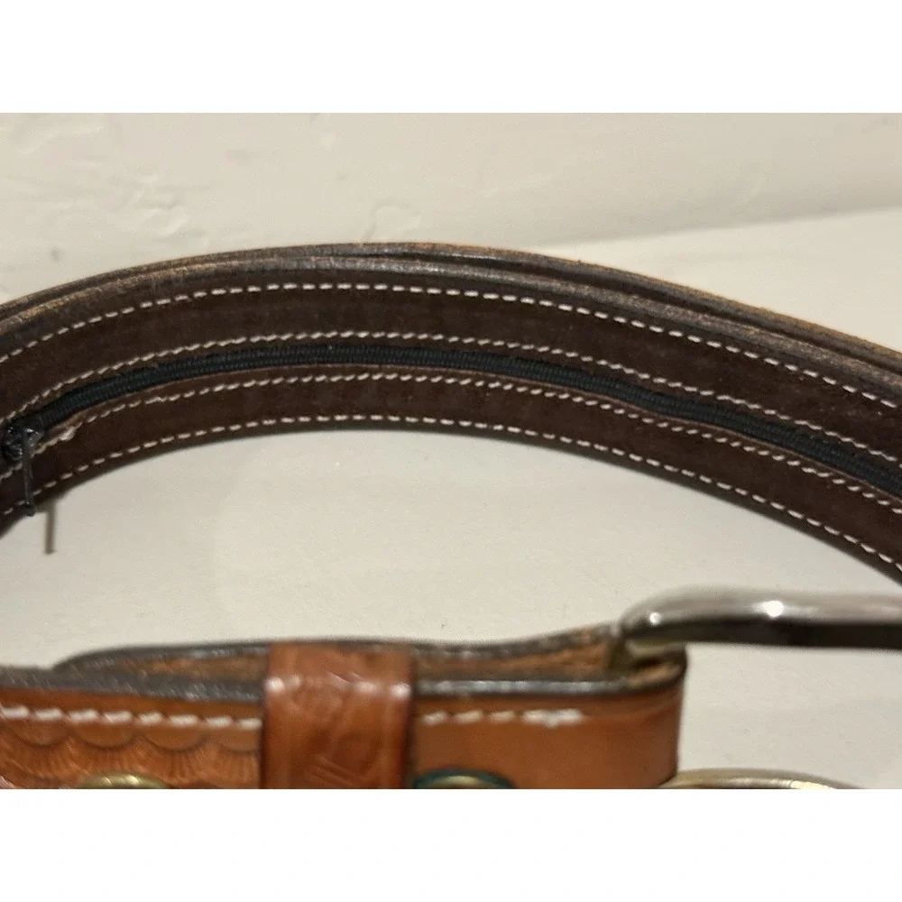 Aker Leather Basketweave Money Belt 40 Travel Security Hidden Zipper Wide 1.5